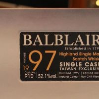 BALBLAIR Vintage 1997 Taiwan Exclusive 巴布萊爾 1997 單桶 桶號 910 (700ml 52.1%)