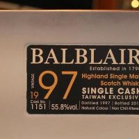 BALBLAIR Vintage 1997 Taiwan Exclusive 巴布萊爾 1997 單桶 桶號 1151 (700ml 55.8%)