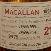 (現貨) ALFRED BARNARD Macallan 1993 21 years Single Cask 麥卡倫 1993 21年 單桶原酒 (700ml 55.6%)