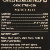 CADENHEAD’S - Mortlach 1988 18 Years 凱德漢 慕赫 28年 1988 單桶原酒 (700ml 54.5%)