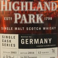 (現貨) Highland Park 2003 12 Years Single Cask #5886 for Germany 高原騎士 單桶系列 德國限定 (700ml 58.1%)