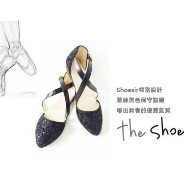 ~the shoesir~ 芭蕾舞鞋 韓版尖頭包頭涼鞋 黑色蕾絲 氣質出眾 歐美復古 簡約 交叉鞋帶特色 MIT 真皮