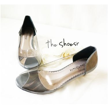 ~the shoesir~ 灰色 玻璃鞋 透氣孔 灰色真皮後套 簡單 MIT台灣製 超值價 魚口跟鞋