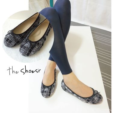 ~The Shoesir~ 格子拼接鋪陳 舒適 平底 鞋 黑灰色 秋冬 新推出 超值推出 暖冬毛線設計 時尚搭配
