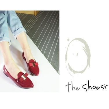 ~the shoesir~ 鏡面漆皮 棗紅色 尖頭 舒適 樂福鞋 名牌設計蝴蝶結 非Ferragamo MIT舒適鞋