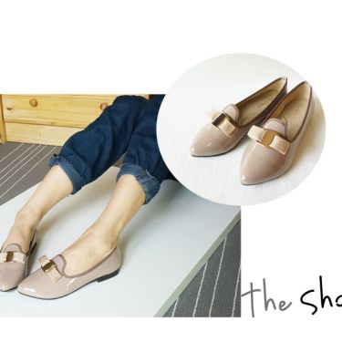 ~the shoesir~ 鏡面漆皮 可可色 尖頭 舒適 樂福鞋 名牌設計蝴蝶結 非Ferragamo MIT舒適鞋