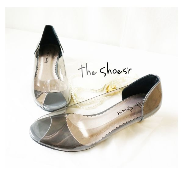 ~the shoesir~ 灰色 玻璃鞋 透氣孔 灰色真皮後套 簡單 MIT台灣製 超值價 魚口跟鞋