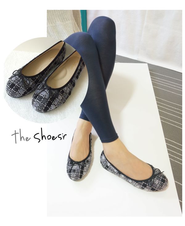 ~The Shoesir~ 格子拼接鋪陳 舒適 平底 鞋 黑灰色 秋冬 新推出 超值推出 暖冬毛線設計 時尚搭配