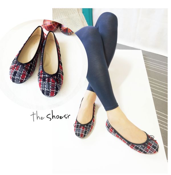 ~The Shoesir~ 格子拼接鋪陳 舒適 平底 鞋 紅灰黑色 秋冬 新推出 超值推出 暖冬毛線設計 時尚搭配