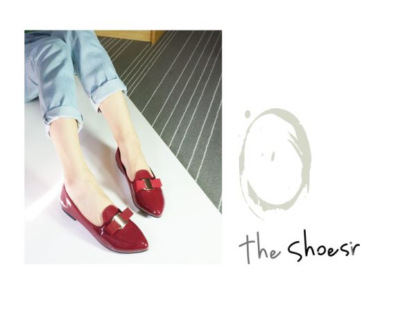 ~the shoesir~ 鏡面漆皮 棗紅色 尖頭 舒適 樂福鞋 名牌設計蝴蝶結 非Ferragamo MIT舒適鞋