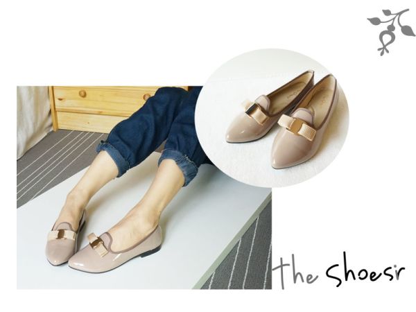 ~the shoesir~ 鏡面漆皮 可可色 尖頭 舒適 樂福鞋 名牌設計蝴蝶結 非Ferragamo MIT舒適鞋