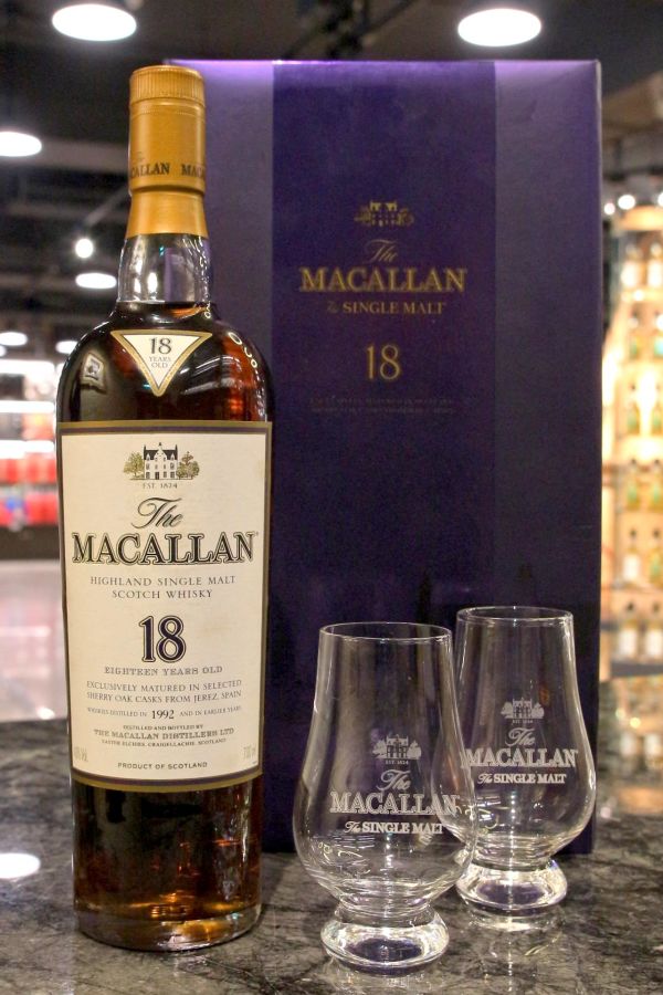 (現貨) MACALLAN 18 years 1992 麥卡倫 18年 1992 雙杯禮盒 (700ml 43%)